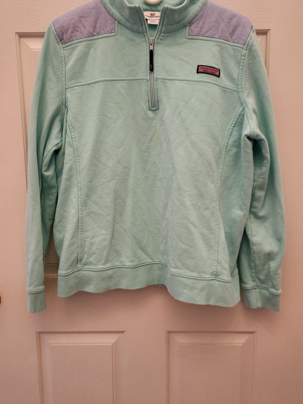 Vineyard Vines Aqua Quarter-Zip Pullover with Light Blue Shoulder Panels